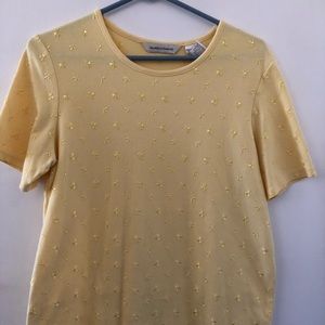 Yellow flower embroidered t shirt